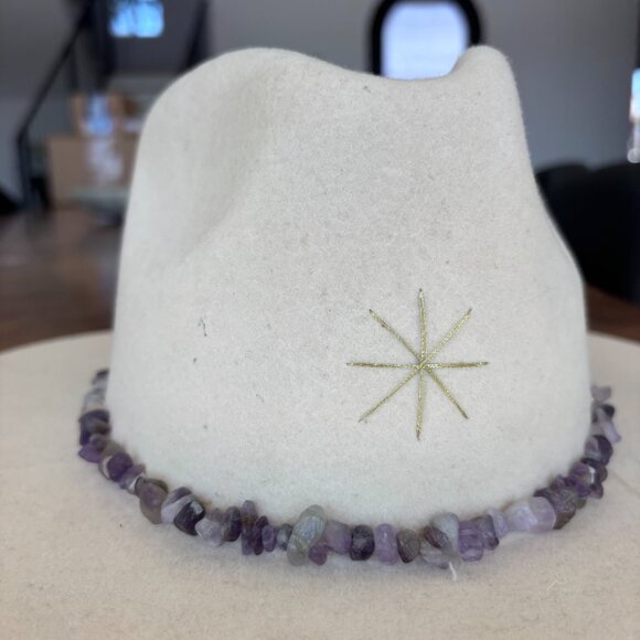 Cream Felt Fedora Hat with Amethyst Chip Band